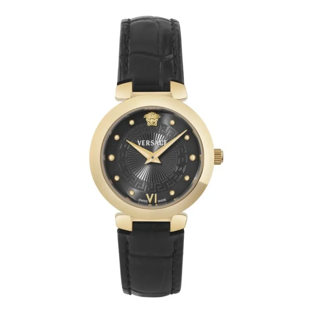 Versace Daphnis Leather Watch Gold Womens